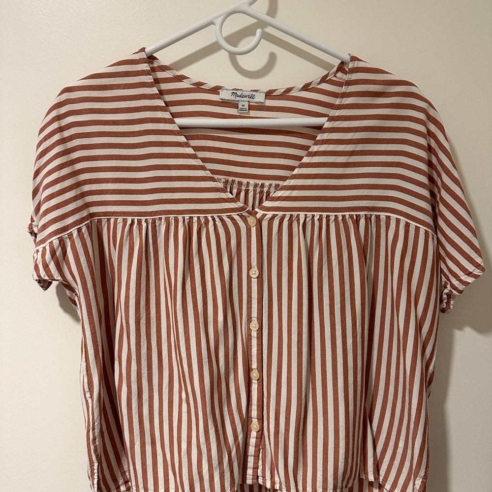 Madewell Rust and White Striped Blouse